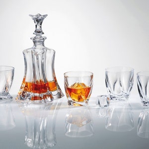 Set of 7 Whiskey Decanter Tumblers Crystal Glass Vodka Water Rock Glass 17 oz / 11oz, Old Fashioned, Crystal Gift, Bohemia Czech image 1