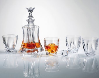 Set of 7 Whiskey Decanter + Tumblers Crystal Glass Vodka Water Rock Glass 17 oz / 11oz, Old Fashioned, Crystal Gift, Bohemia Czech