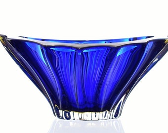 Bowl , Dark Blue Vase, 8 ", Crystal Glass Centerpiece , Home decor, Bohemia Czech Crystal Glass, Fruits Sweets Desert Plate, Gift