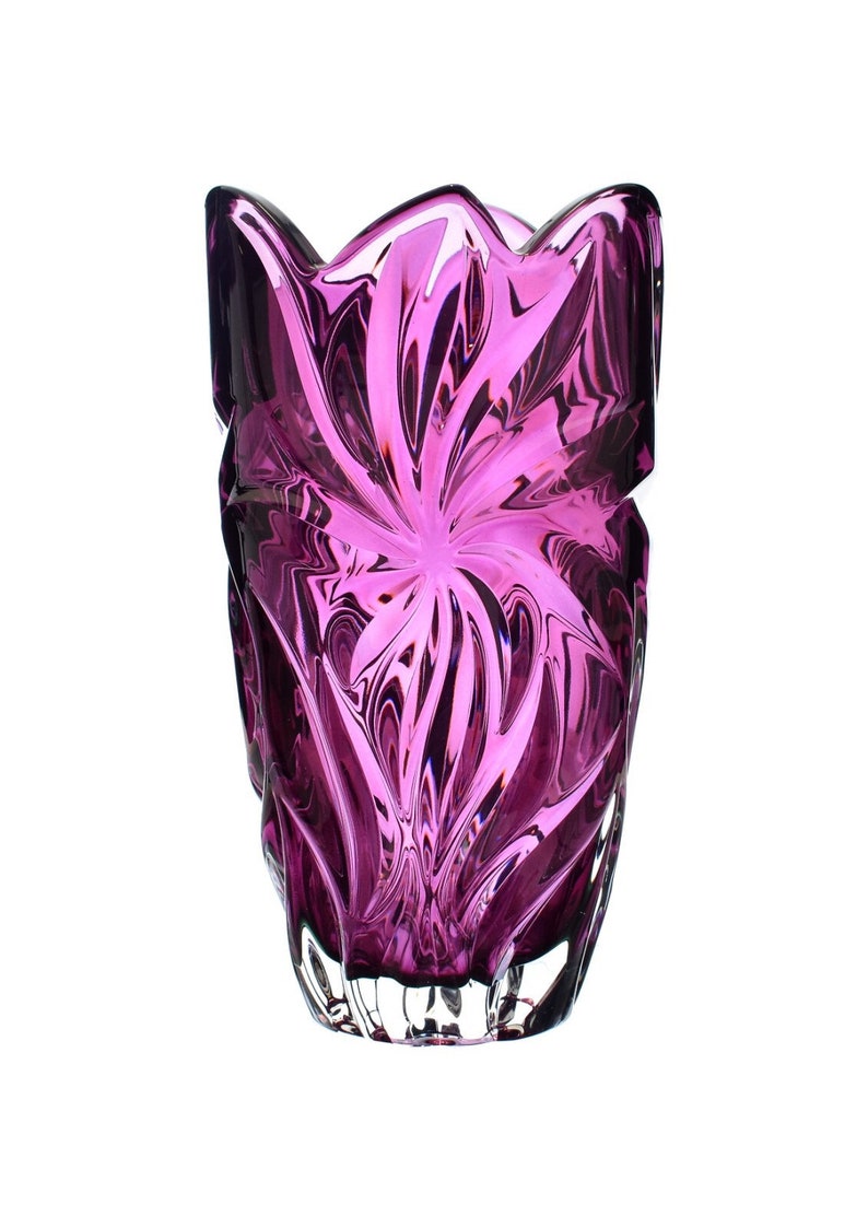 Purple Vase 11 Crystal Glass bohemia Crystal flower Etsy