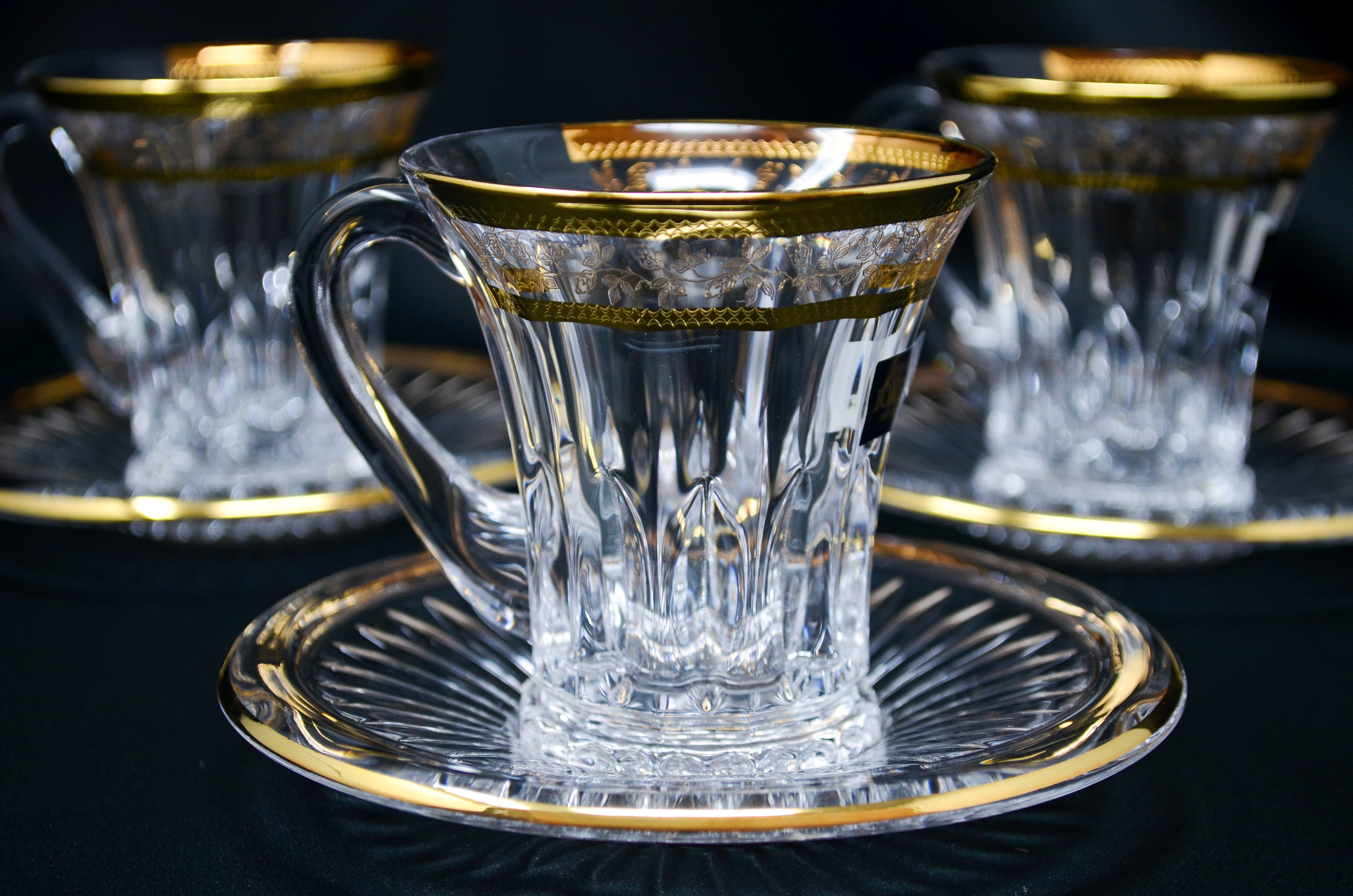 Kitchen, Dining & Bar Home & Garden Crystal Glass Coffee Tea Set of 6 Cups 3 oz & 6 Saucers