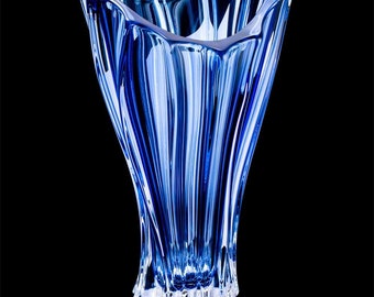 Vase 12 " Crystal Glass ,Bohemia Crystal ,Flower Vase ,Home Decor, Centerpiece Blue Bud vase, Czech Bohemia Crystal Glass, Wedding gift