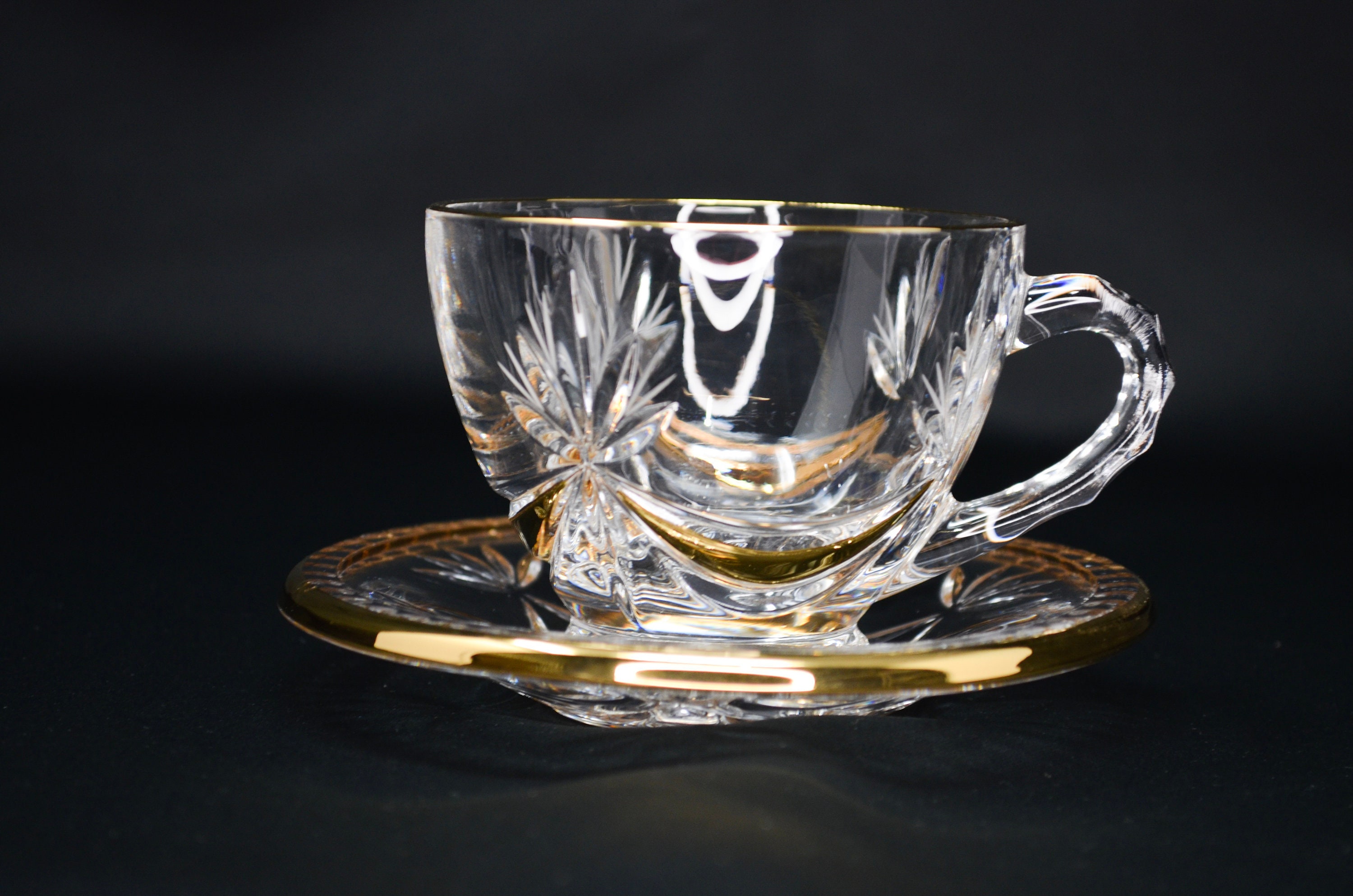 Glass Tea Cups Set with Handle, Clear Coffee Mugs Set of 6, Vintage Crystal  Design, 5.25 oz (150 Cc) 