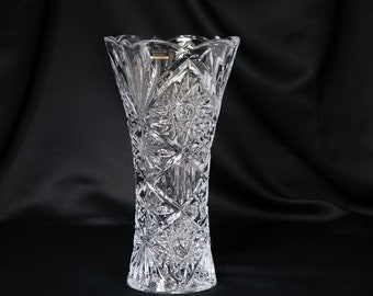 Flower Vase 12" Crystal Glass,Home Decor, Centerpiece Bud Vase, Czech Bohemia Crystal Glass, Wedding gift