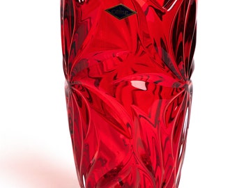 Red Vase 11 " Crystal Glass ,Flower Vase Home Decor, Centerpiece Bud Vase, Czech Bohemia Crystal Glass, Wedding gift