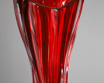 Red Vase 12 " Flower Crystal Vase, Home Decor, Centerpiece Bud vase, Czech Bohemia Crystal Glass, Wedding gift