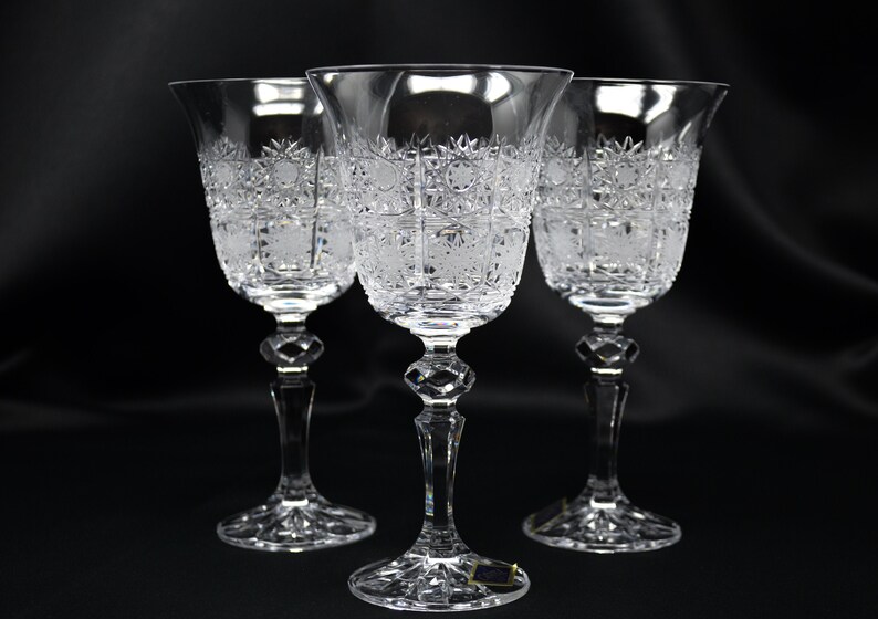 Crystal Glass Wine Champagne Glasses set of 6, Crystal Glasses set, 8 oz/ 220 ml, Bohemia Czech Glass, Crystal Gift, shops Wedding decor