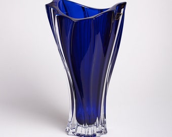 Vase 12 " Crystal Glass, Flower Vase, Home Decor, Centerpiece Royal Blue Bud vase, Czech Bohemia Crystal Glass, Wedding gift