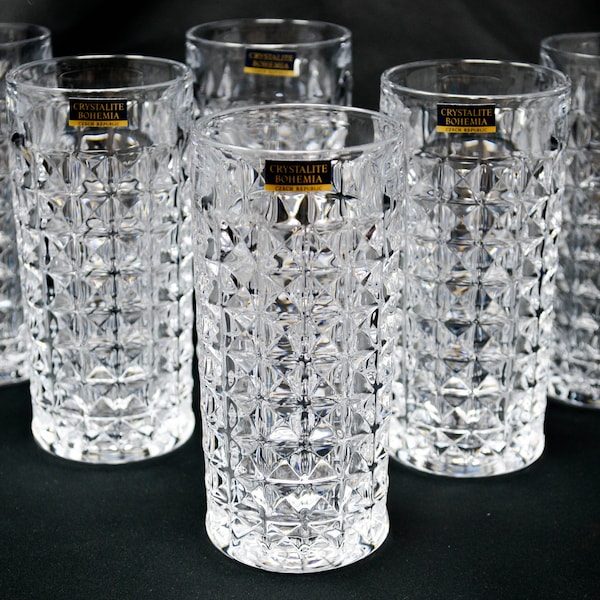 Juego de vasos de agua Crystal Glass de 6, vasos Highball de 8 oz, copas de cóctel, copas de vino, Bohemia checa, regalo de cristal, decoración de bodas