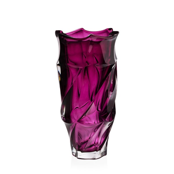 Vase violet 12 », Vase en verre de cristal de fleur, Décoration intérieure, Vase à bourgeons de pièce maîtresse, Verre de cristal tchèque de Bohême, Cadeau de mariage