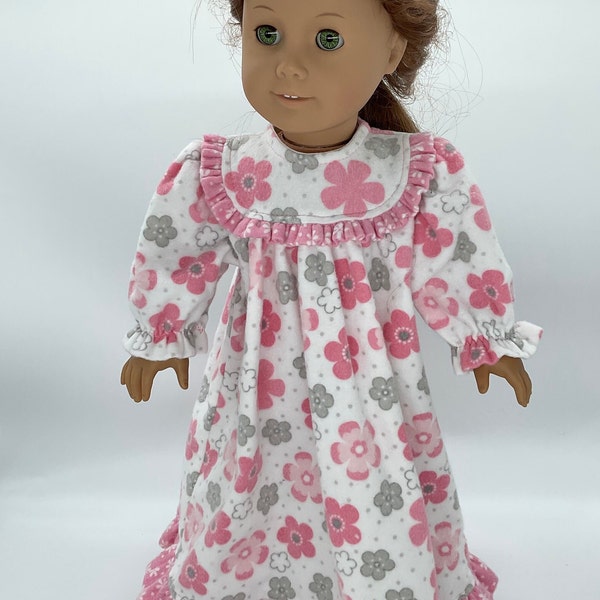 18 inch doll old fashioned ruffled pajamas night gown Our Generation pink white grey flowers flannel