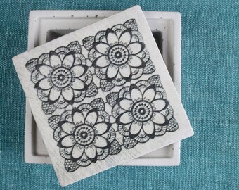 Side Table Graphic On Concrete Flower Bench Tiled Table Single Etsy