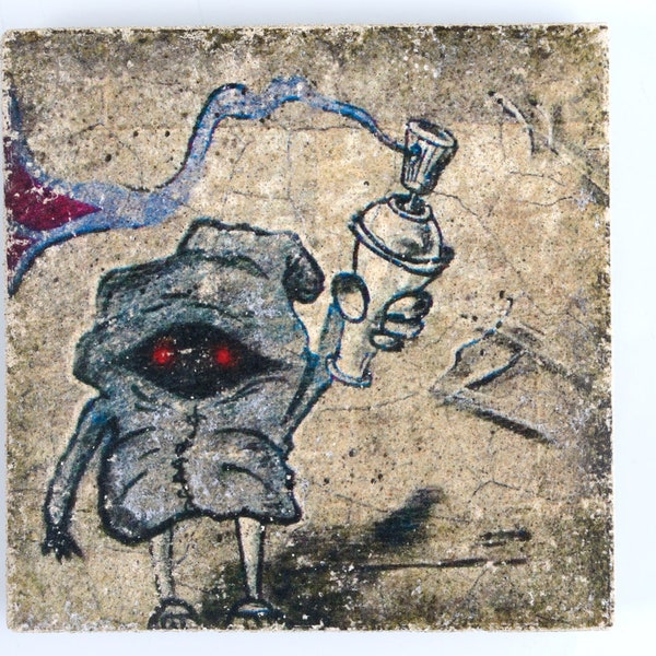 Untersetzer - Graffiti - Fliese - ca. 10x10cm - Street Art - Vintage Style - Beton - Geschenk - 050