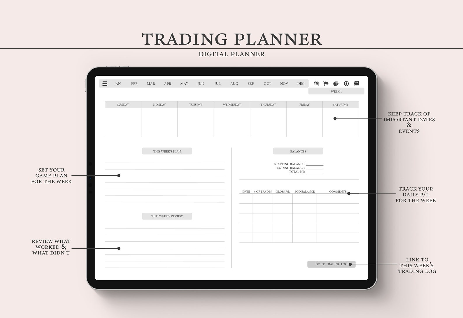LIGHT | Undated Digital Stock Trading Planner | Trading Log ...