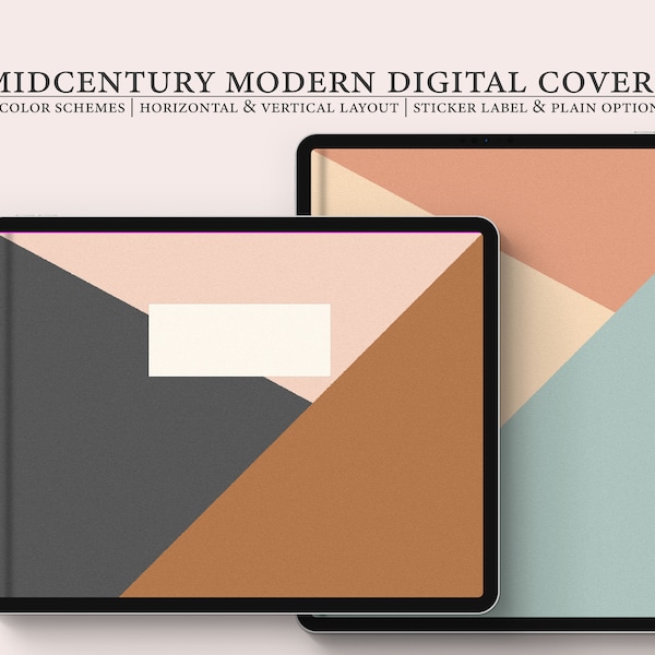 20 Midcentury Modern Recycled Paper Digital Planner Notebook Covers | 5 Colors | 2 Styles | Vertical & Horizontal Layout | Goodnotes Planner