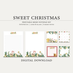 Puede incluir: Conjunto de blocs de notas memo de Navidad imprimibles con páginas rayadas y en blanco. El conjunto incluye cuatro notas memo con un diseño de casa de jengibre, bastones de caramelo y estrellas. Las notas son en A4 y 8x11 pulgadas.