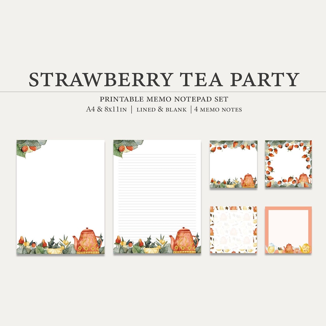 Cozy Notes Cozy Autumn Strawberry Tea Party Notepad + Sticky Memo Note Printable ...