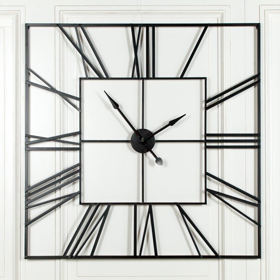 Extra Large 1.2cm Black Square Metal Wall Clock Etsy
