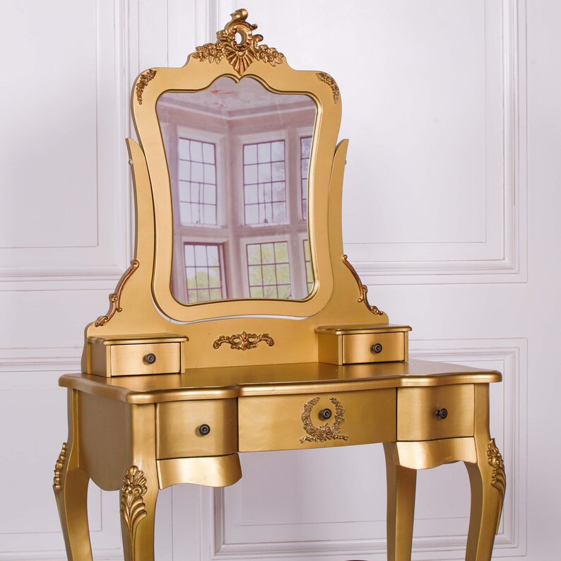 Gold Dressing Table Stool and Mirror Set Etsy