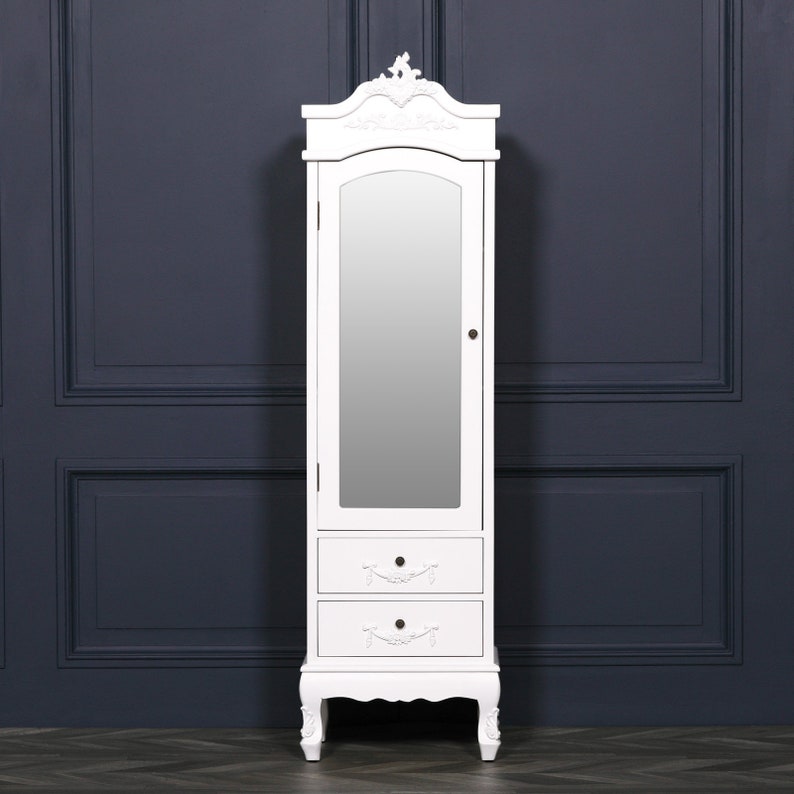 French Style White Single Mirrored Armoire with 2 Drawers Etsy
