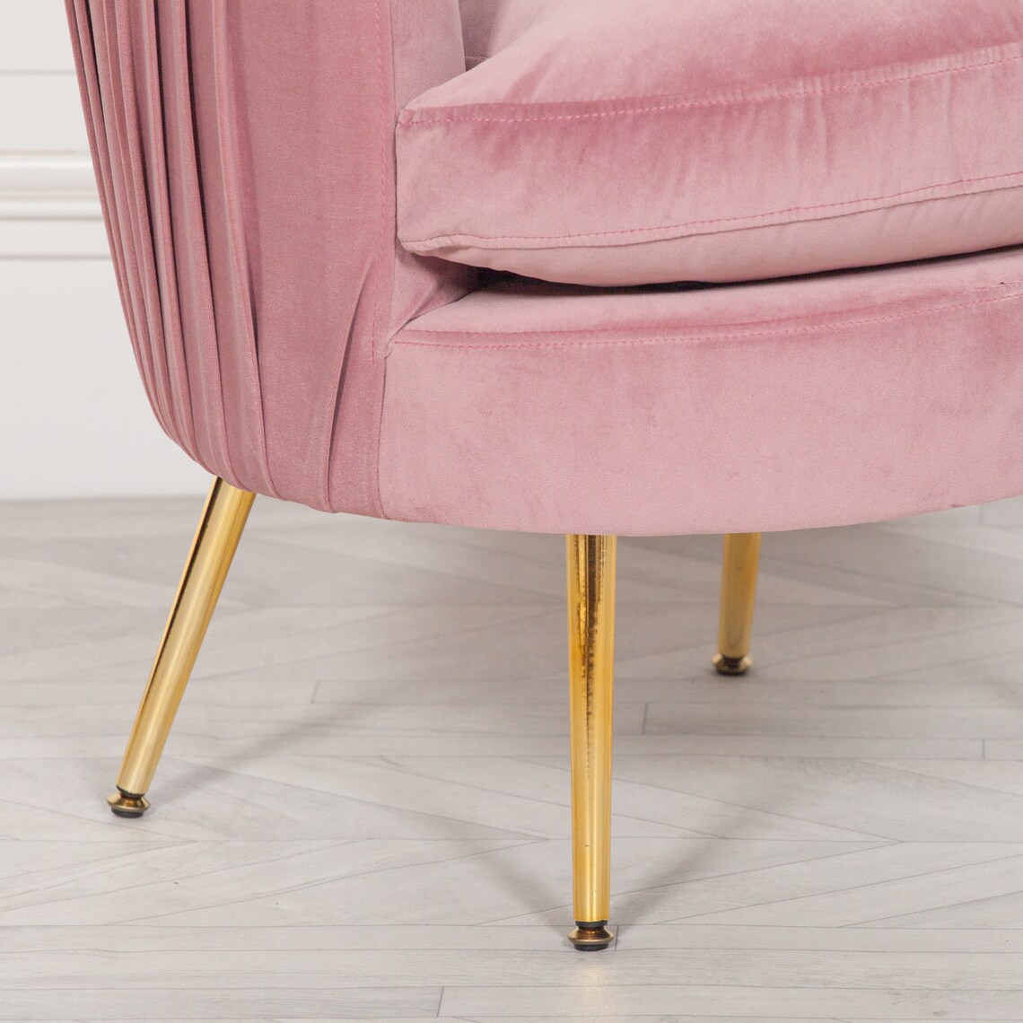 Blush Pink Velvet Tub Chair Pleated With Gold Legs Etsy Ireland