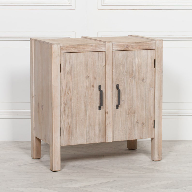 Industrial Style 2 Door Rustic Wooden Cupboard Cabinet with Metal Handles
