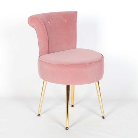 Small Pink Velvet Vanity Stool With Back And Gold Metal Legs Small Pink Velvet Vanity Stool With, Pink Velvet Vanity Chairs