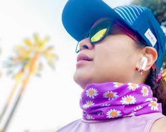 Purple Daisies • Running Headband • Bandana • Mask • Scarf • Neck Gaiter • Unisex • Multifunctional Headwear