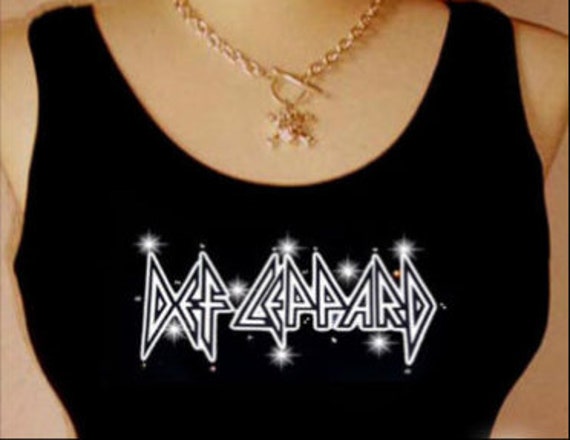 Def Leppard Concert Band Rhinestone Crystal Corset Halter Shirt Tee Top