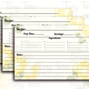 Lemon Recipe Card- Downloadable/Printable