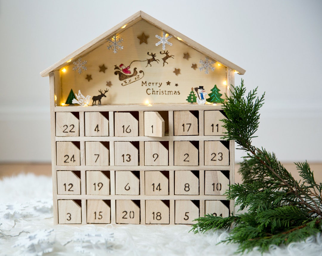 Wooden Refillable Christmas Advent Calendar House Design Etsy