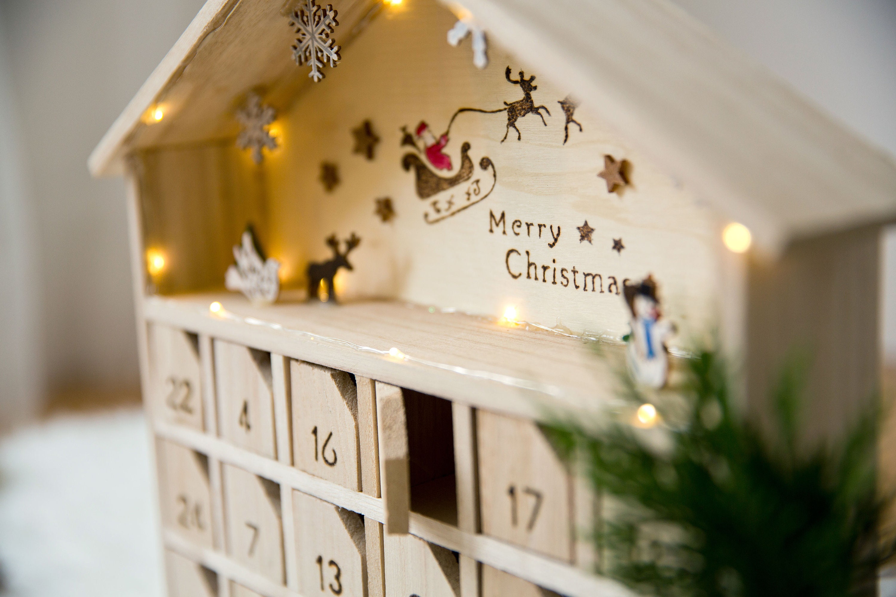 Wooden Refillable Christmas Advent Calendar House Design With Twinkly  Lights and Personalised With Name - Etsy