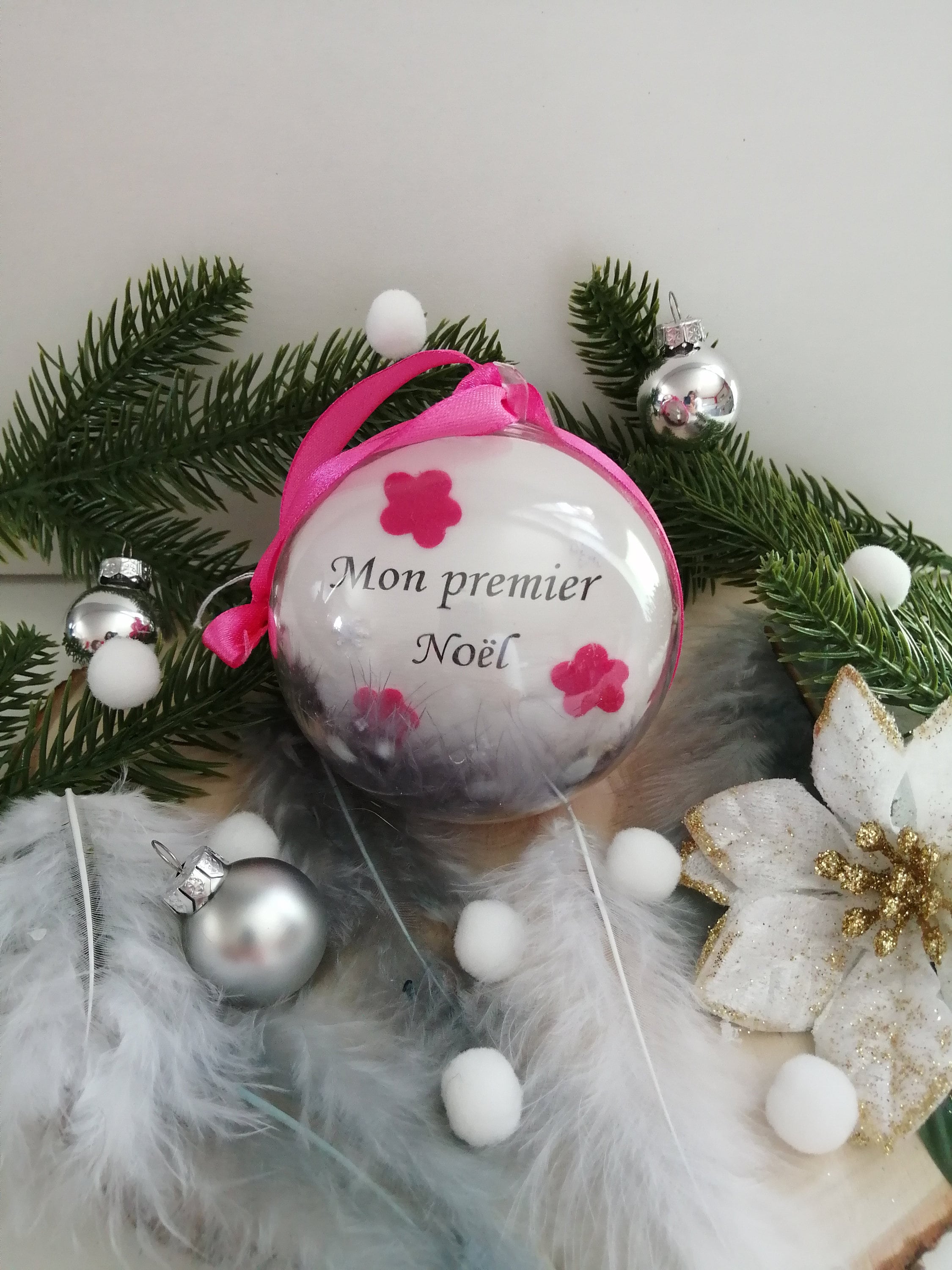 Boule pour fille Mon Premier Noël avec ruban en satin rose Etsy France