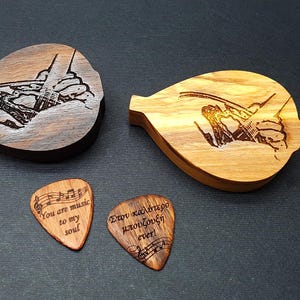Gift for Bouzouki Player, Pick for Bouzouki, Handmade Wooden Bouzouki Pick with Wooden box, Personalized Pick, Pick Holder, Ship via DHL