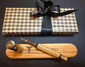 Luxury Wooden Pen Gift Set with Olive Wood Case – Elegant Vintage Style Writing Instrument – Personalized Engraved Executive Present