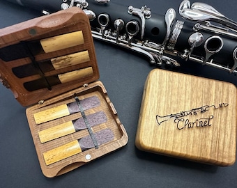 Personalized Gift for Clarinet Players with Custom Engraving - Luxury Clarinet Reed Storage Box from Walnut Wood