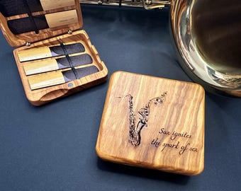 Saxophone Reed Storage Box from Olive Wood - Ideal Personalized Gift for Alto and Soprano Saxophonist Players