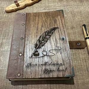 Handmade Personalized Leather Journal with Wooden Cover, Rustic Custom Notebook, Laser Engraved Gift, Sketchbook for Artists, Ship via DHL