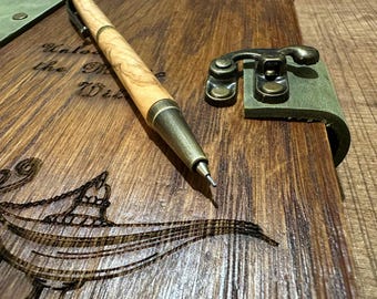 Handmade Leather Notebook and Mechanical Pencil Set – Luxury Writing Set - Personalized Gift – Wooden Custom Engraved Pencil – Ship via DHL