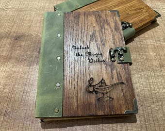 Handmade Personalized Leather Journal with Wooden Cover, Rustic Custom Notebook, Laser Engraved Gift, Sketchbook for Artists, Ship via DHL