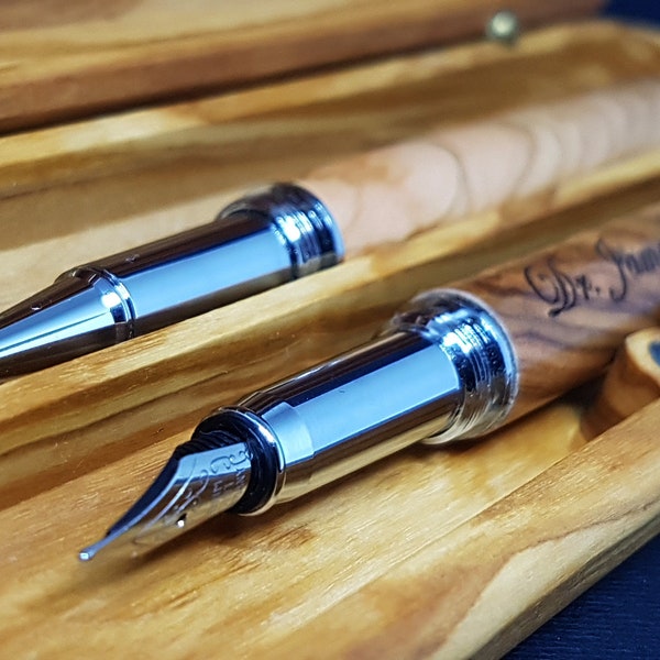 Luxure Handcrafted set with 2 wooden pens and box, Fountain Pen + Ballpoint Pen, Wooden Box, Personalized Pen, Luxury personalized gifts