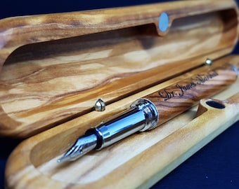 Füllfederhalter, Handgefertigter Füllfederhalter aus Natürlichem Olivenholz, Füllfederhalter mit Gravur, Personalisierter Stift, Stift Für einen Arzt, Stift Für einen Schriftsteller