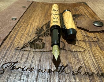 Handmade Wooden Notebook & Fountain Pen Set - Office Gifts - Personalized Writing Journal for Special Moments - Luxury Pen - Ship via DHL