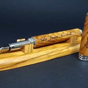 Fountain pen, Handcrafted pen, handmade pen, base for a pen,  wooden pens and base, Wooden base, Personalized Pen, luxury personalized gifts, gift for a doctor, gift for a laywer, gift for a writer, wooden pen, wooden base, personalized gift ideas