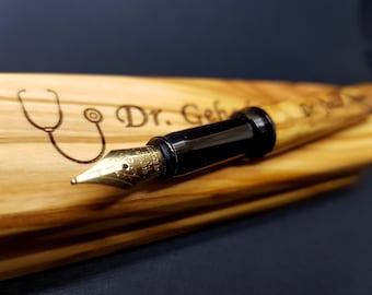 Handcrafted Olive Wood Fountain Pen, Personalized Doctor Gift