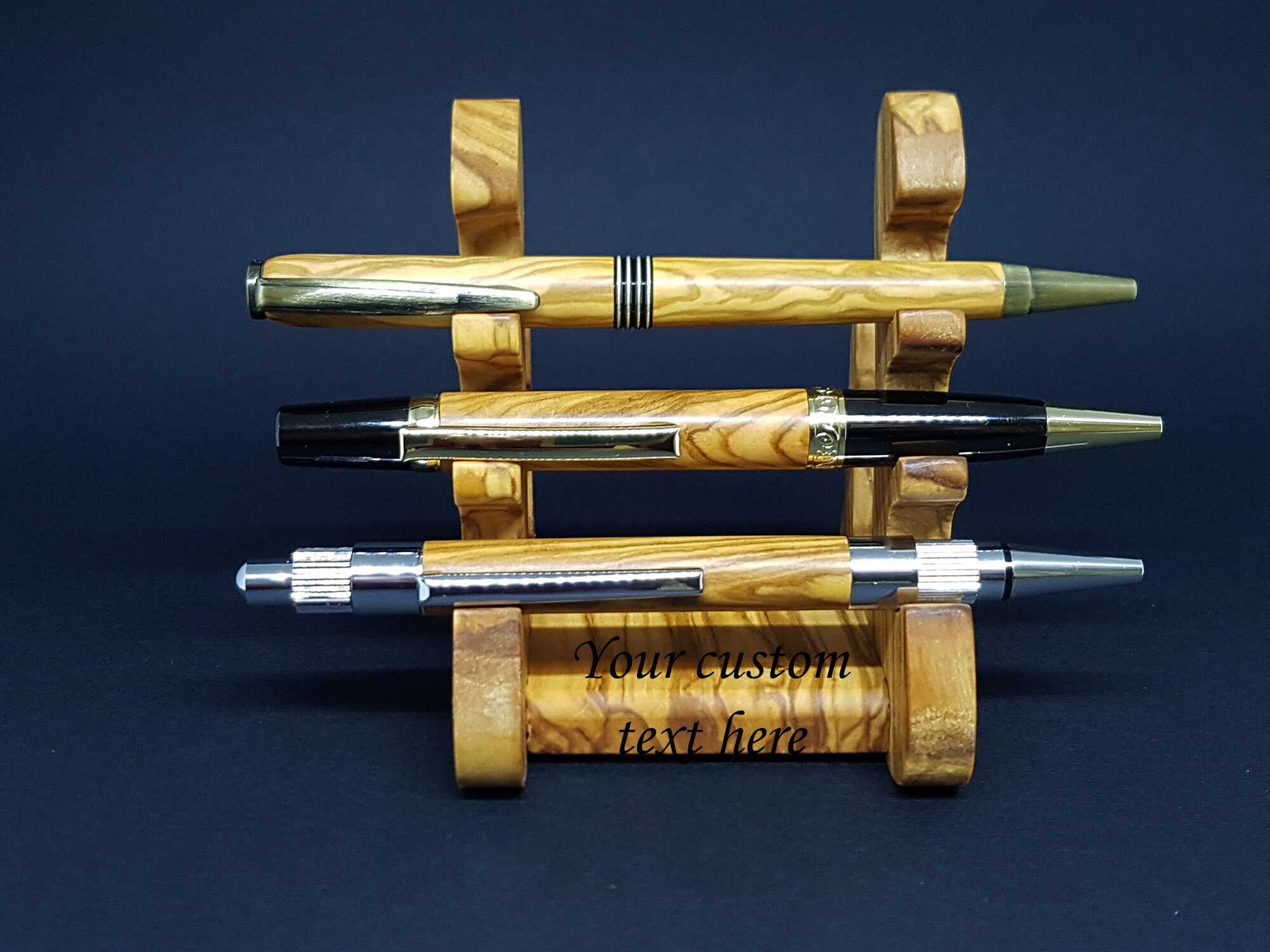 3 Wooden Luxury Ballpoint Pens Olive Wood Pen Stand & Card Etsy