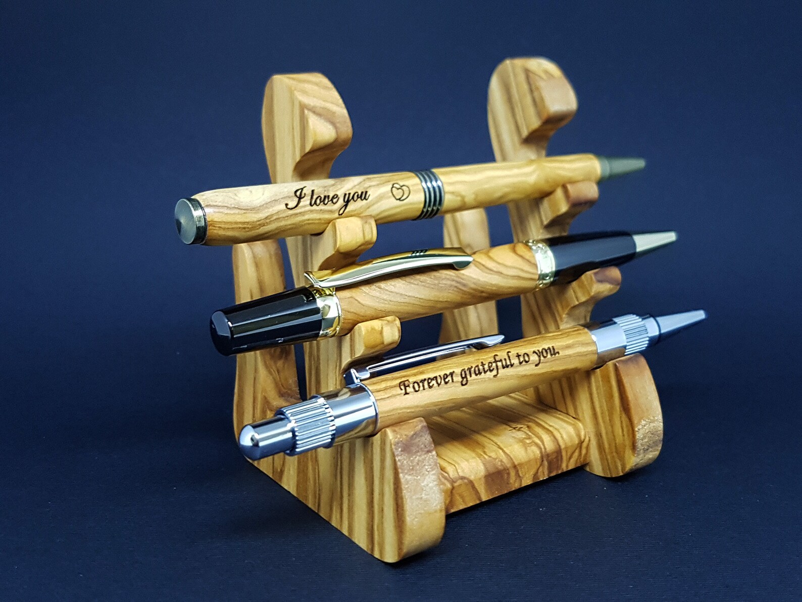3 Wooden Luxury Ballpoint Pens Olive Wood Pen Stand & Card Etsy