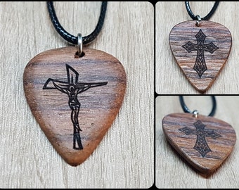 Engraved Wooden Cross Necklace, Christian Jewelry