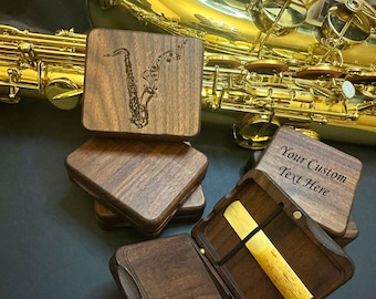 Personalized Walnut Wood Tenor Saxophone Reed Case - Engraved Gift