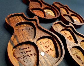 Pick Holder, Pick Box, Personalized Handmade Wooden Guitar Pick With Wooden Box, Gift For Guitar Player, Guitar Plectrum, Ship via DHL
